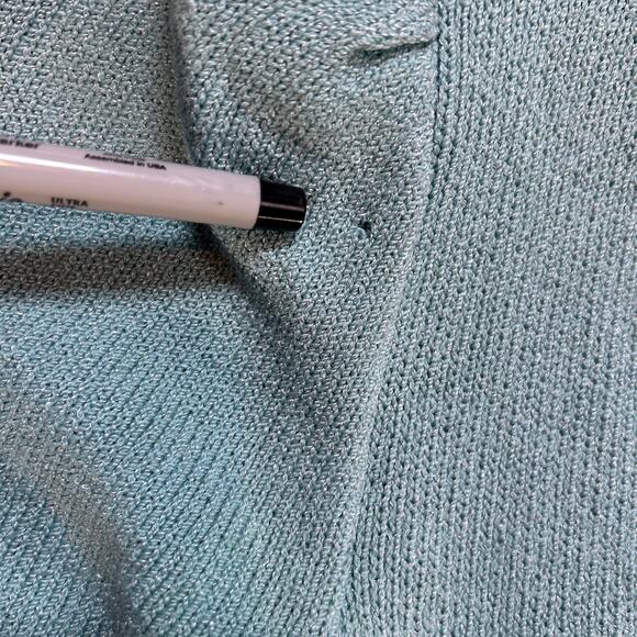 Vintage St. John for Saks Fifth Avenue Knit Wrap Dress Puff Sleeve Blue- Small - Picture 11 of 11